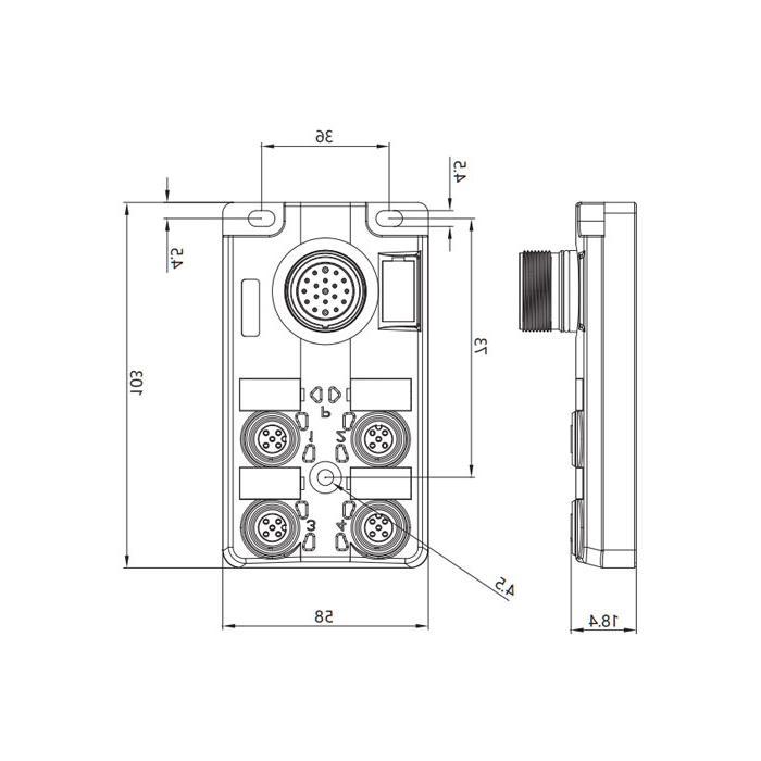 M12 junction box, dual channel, Without LED, 4-port split,M23集成接口基座、24W4LT