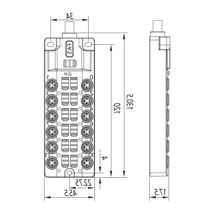 M8 junction box, Single channel, NPN, 12-port all-in-one, LED, PUR flexible cable, black sheath, 23NA01-XXX